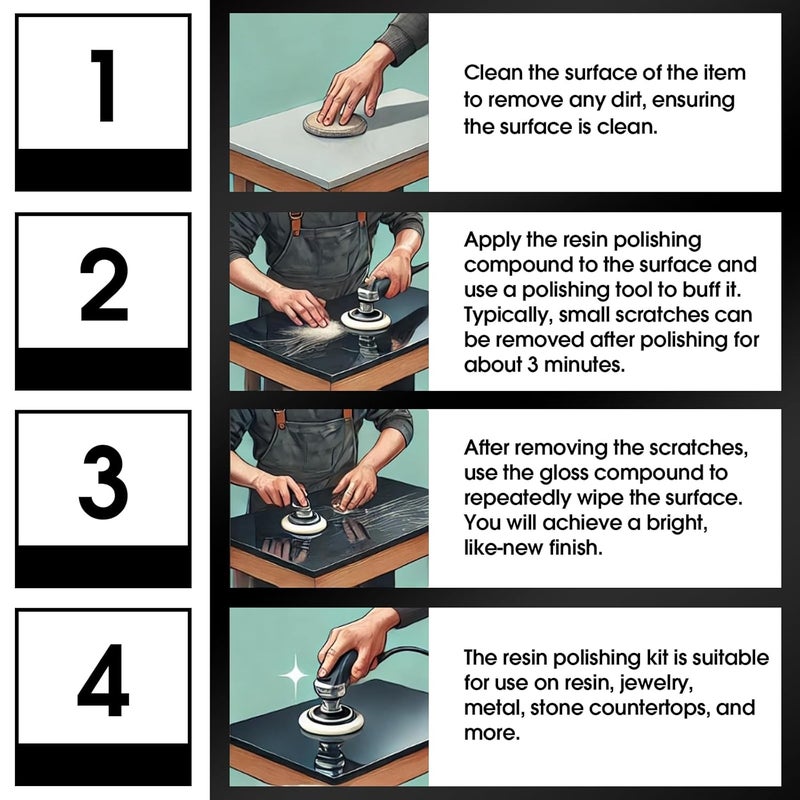 DEAPLLEONC Epoxy Resin Polishing Kit, Epoxy Resin Polishing Compound is Specially Formulated for High-Gloss Finishes, Removing Surface Scratches and Restoring The Luster - Image 4